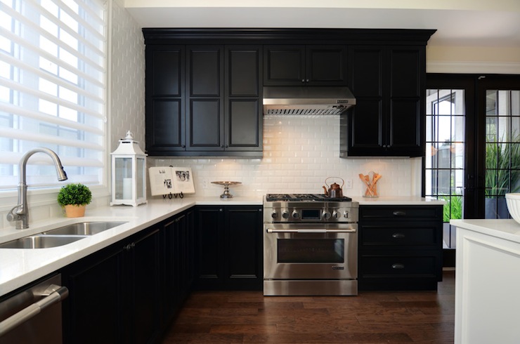 black kitchen cabinets white countertops photo - 3