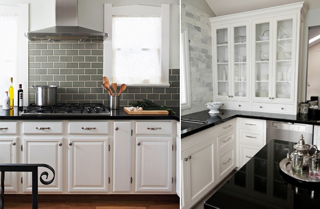 black kitchen cabinets white countertops photo - 9
