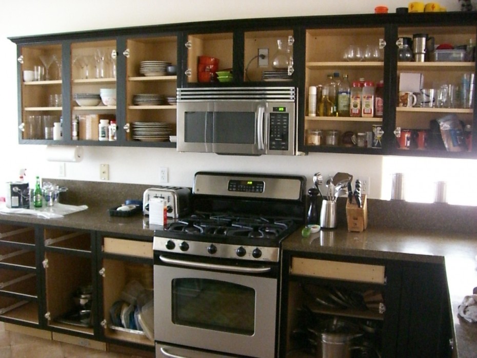 black kitchen cabinets with glass photo - 10