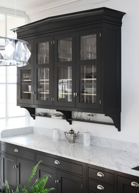black kitchen cabinets with glass photo - 4