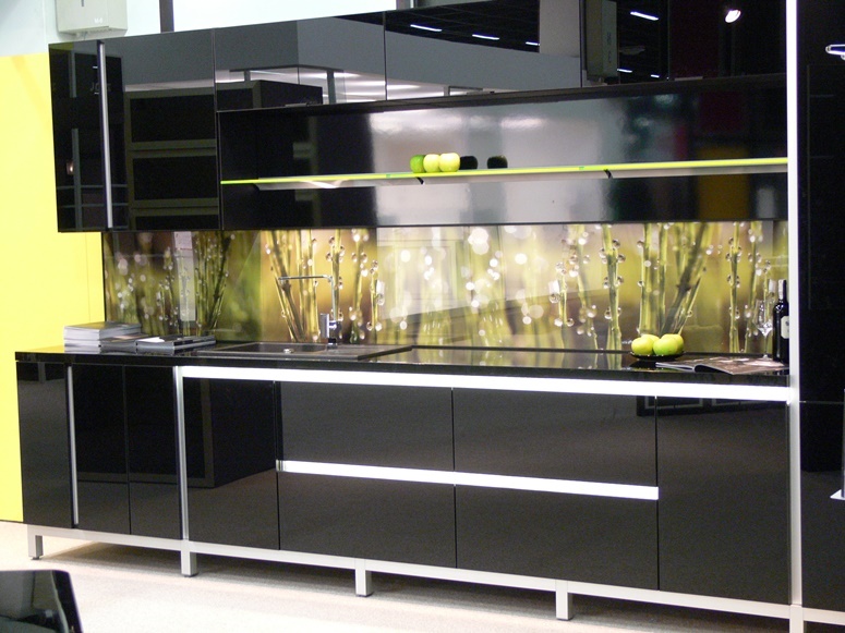 black kitchen cabinets with glass photo - 7