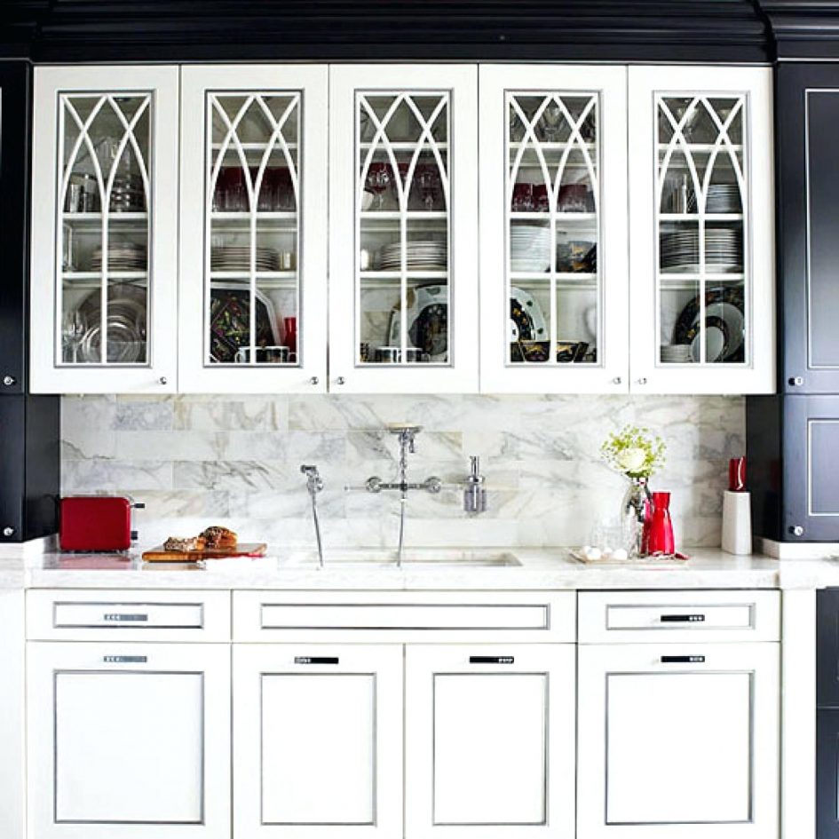 black kitchen cabinets with glass photo - 8