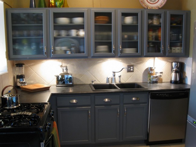 black kitchen cabinets with glass inserts photo - 3