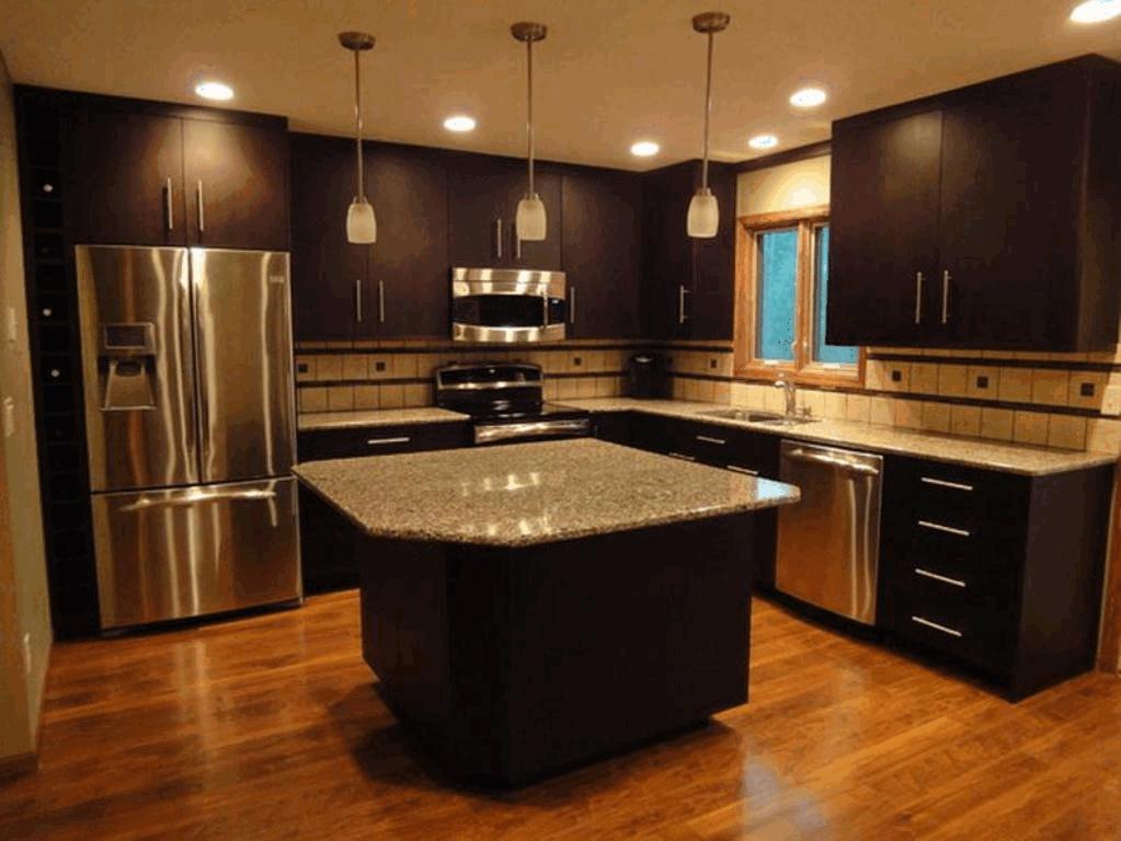 black kitchen cabinets with light countertops photo - 7