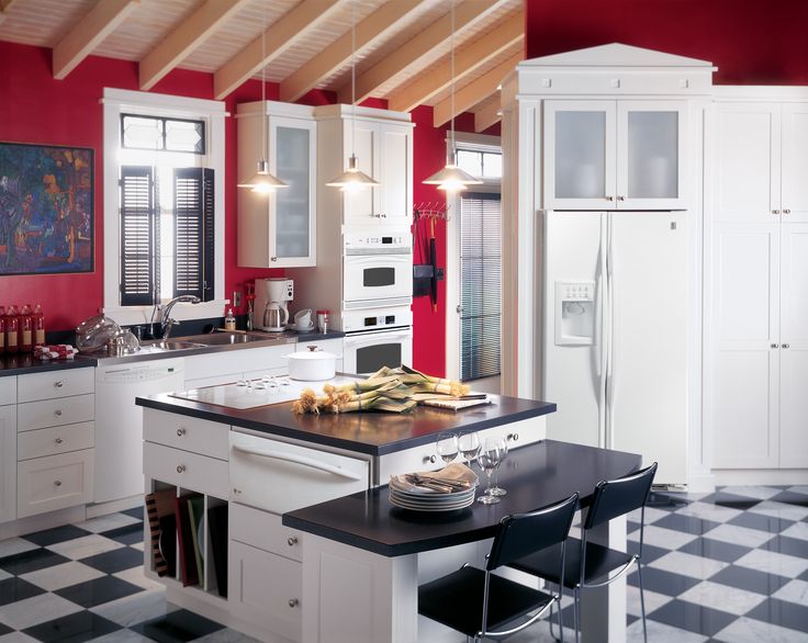 black kitchen cabinets with red walls photo - 6