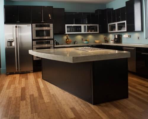 black kitchen cabinets wood floors photo - 1