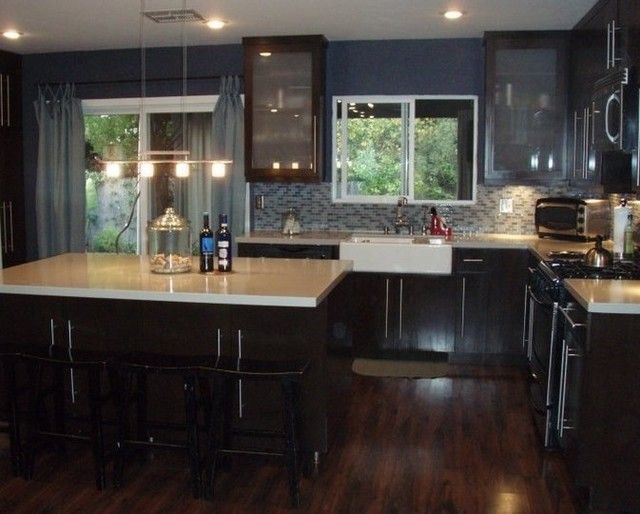 black kitchen cabinets wood floors photo - 3