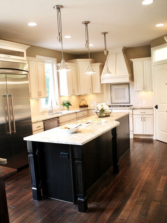black kitchen cabinets wood floors photo - 5