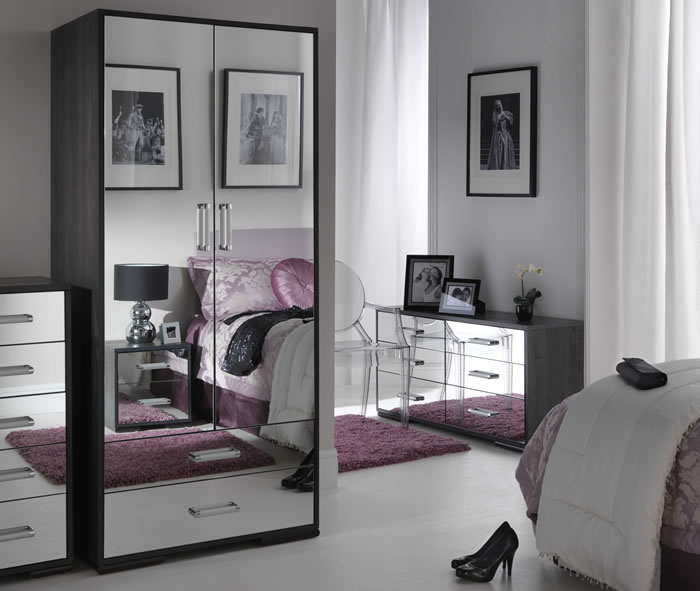 black mirrored glass bedroom furnitu photo - 3