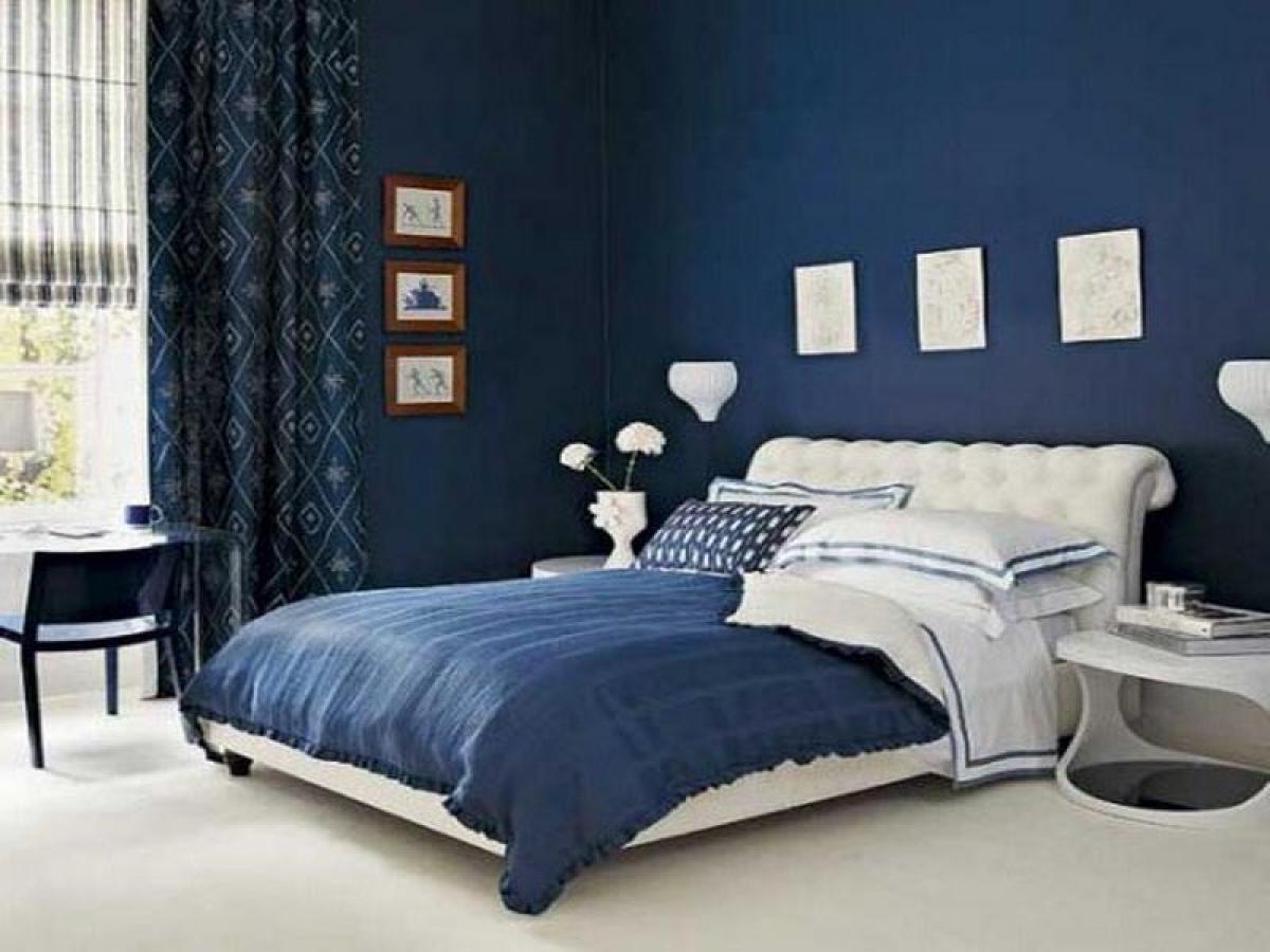 blue and white contemporary bedroom ideas photo - 1