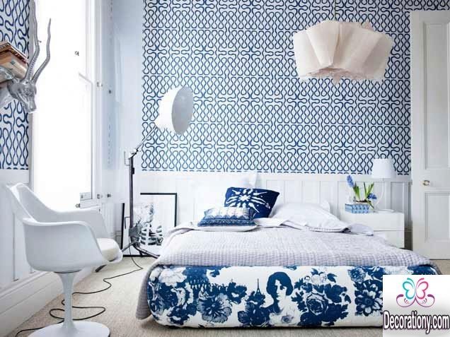 blue and white contemporary bedroom ideas photo - 6