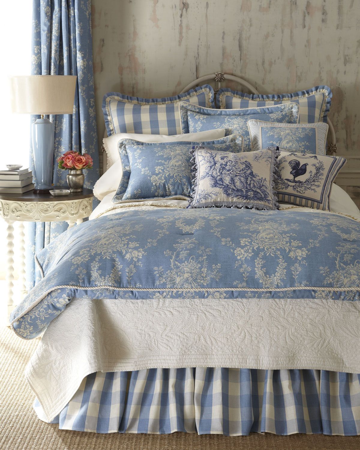 blue and white french country bedroom photo - 1