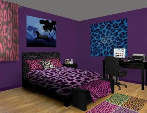 cheetah print and purple bedroom photo - 2
