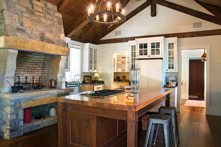 country kitchen fireplace design photo - 10