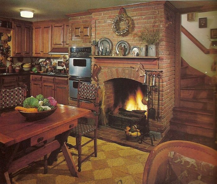 country kitchen fireplace design photo - 4