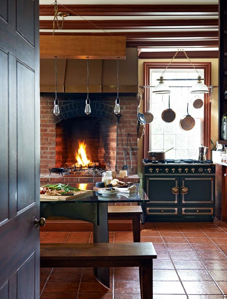 country kitchen fireplace design photo - 5
