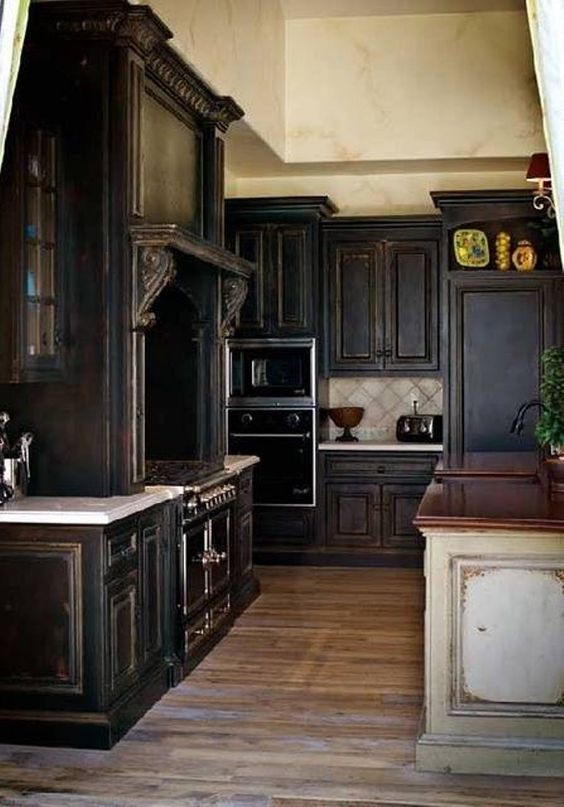 elegant black kitchen cabinets photo - 3