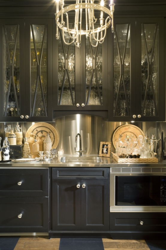 elegant black kitchen cabinets photo - 6
