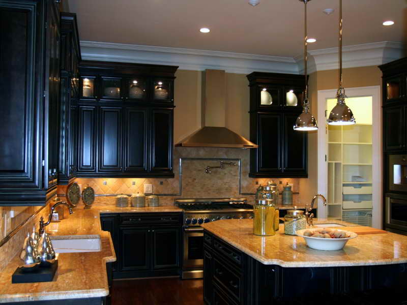 elegant black kitchen cabinets photo - 8