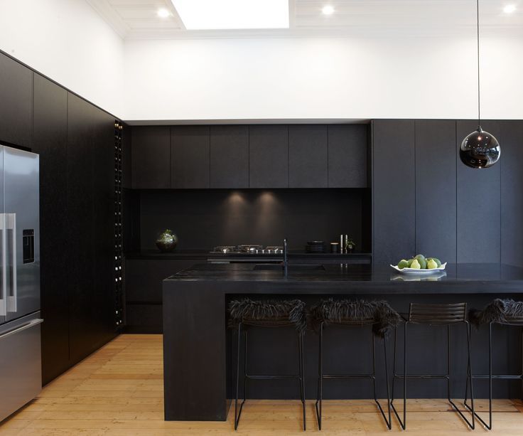 flat black kitchen cabinets photo - 8
