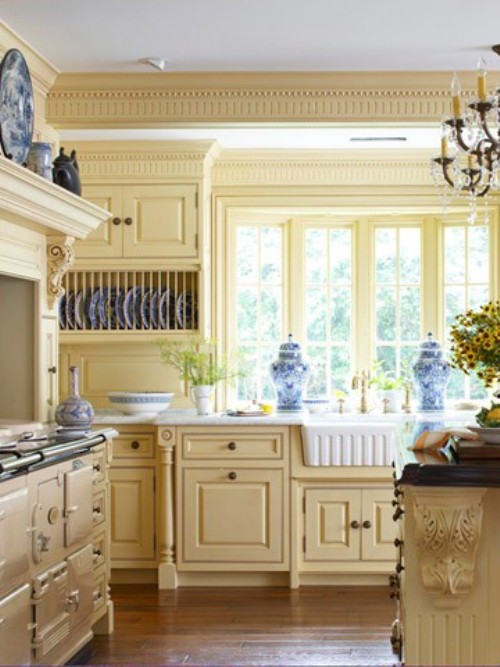 french country kitchen blue and yellow photo - 1
