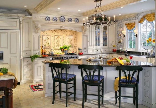french country kitchen blue and yellow photo - 6