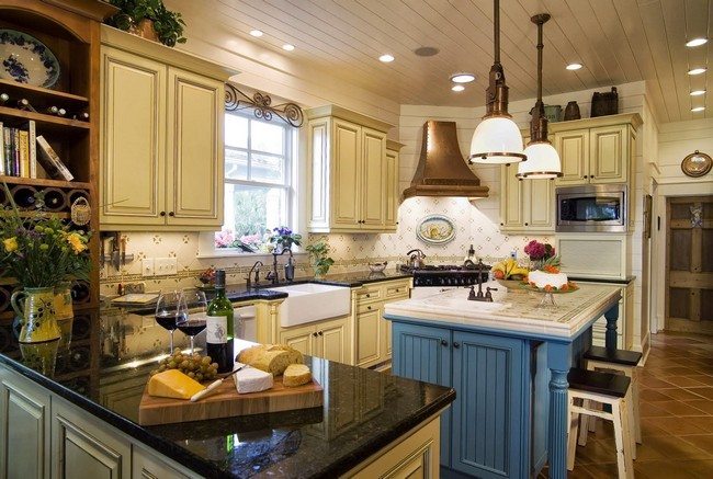 french country kitchen blue and yellow photo - 8