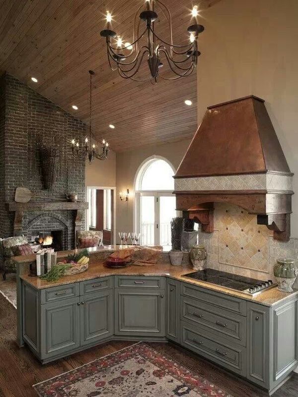 french country kitchen fireplace photo - 3