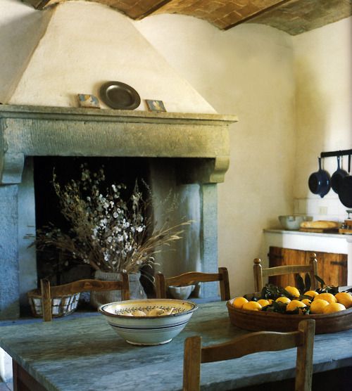 french country kitchen fireplace photo - 4