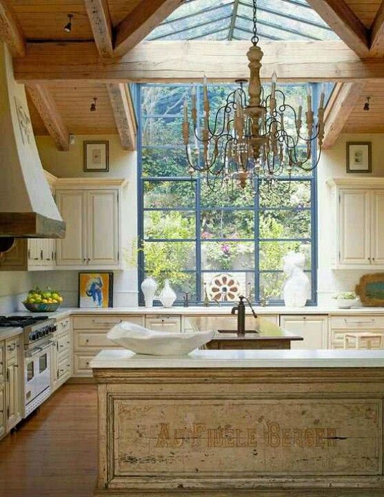 french country kitchen windows photo - 2