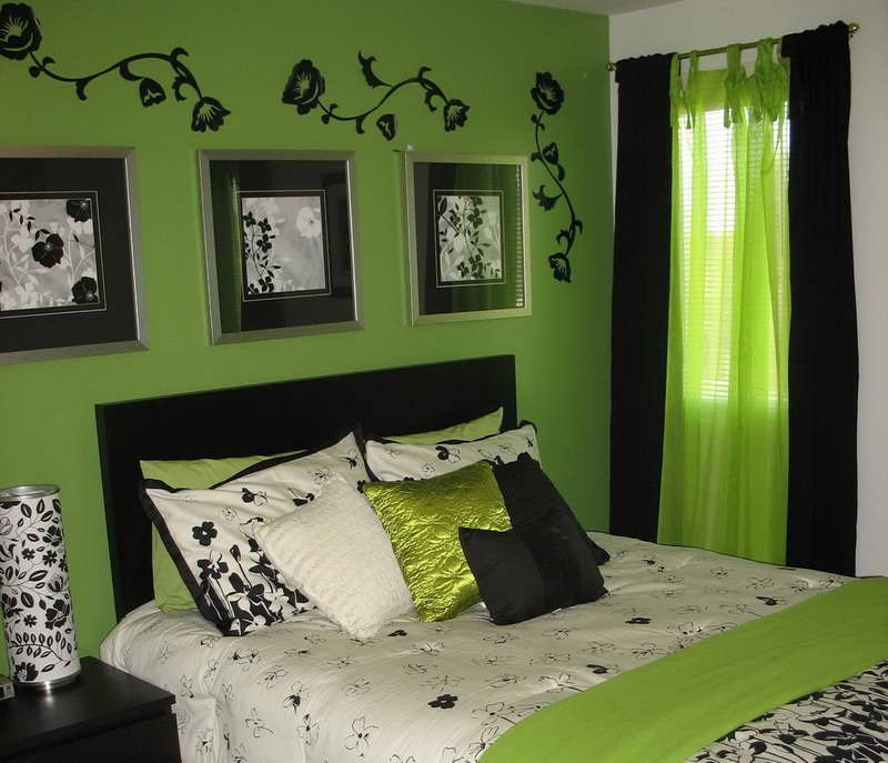 green and black bedroom design photo - 2