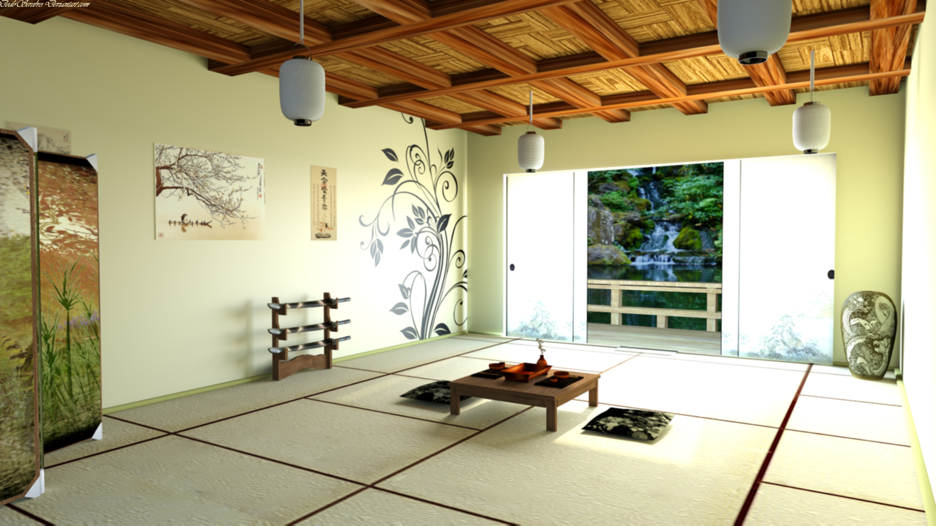 japanese tea house interior photo - 9