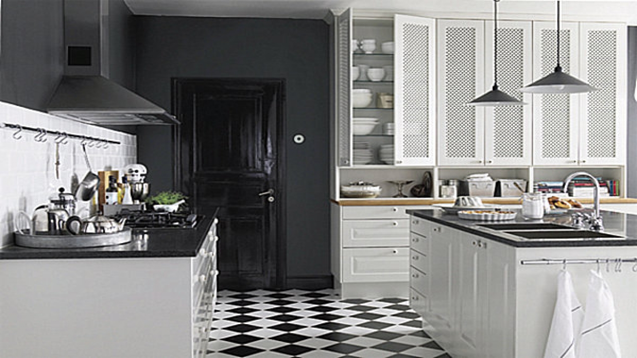 kitchen floor tile black and white photo - 1