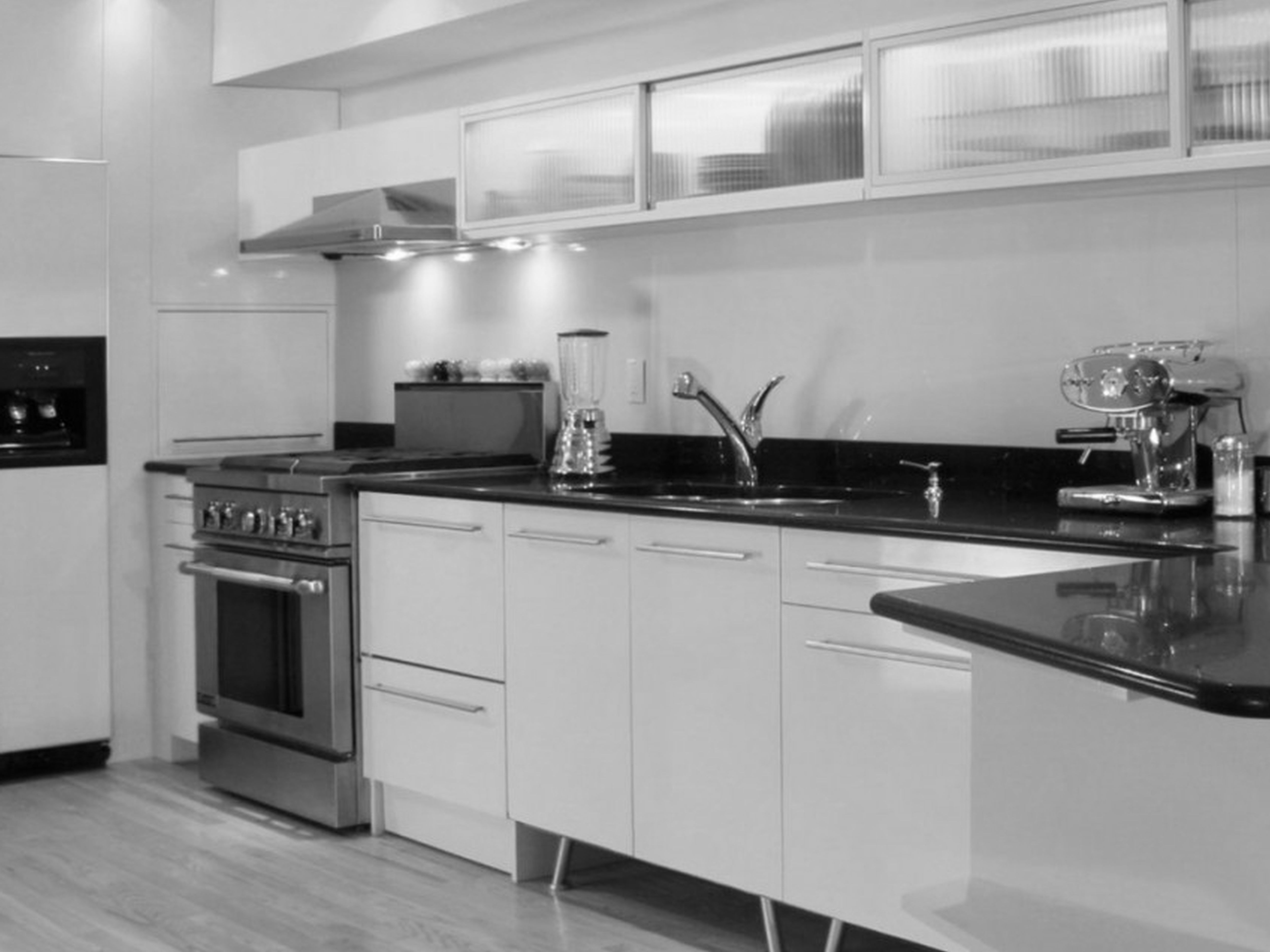kitchen white cabinets black countertops photo - 8