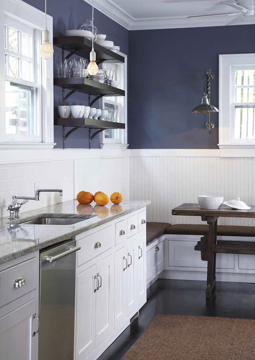 kitchen white cabinets blue walls photo - 3