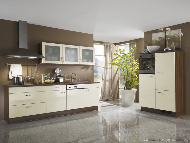 kitchen white cabinets brown walls photo - 2