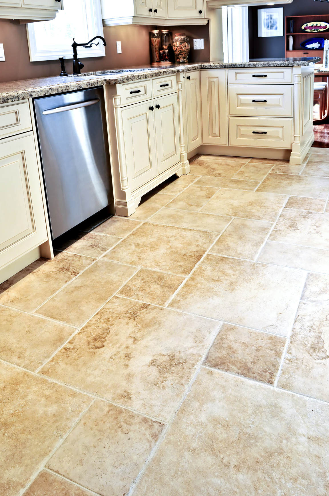 kitchen white cabinets tile floor photo - 4