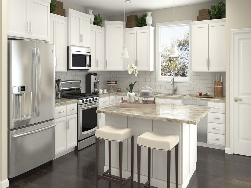 l shaped kitchen with white cabinets photo - 8