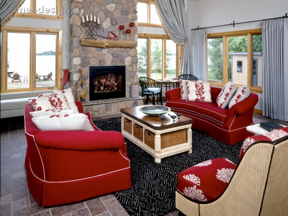 living room design red couch photo - 10