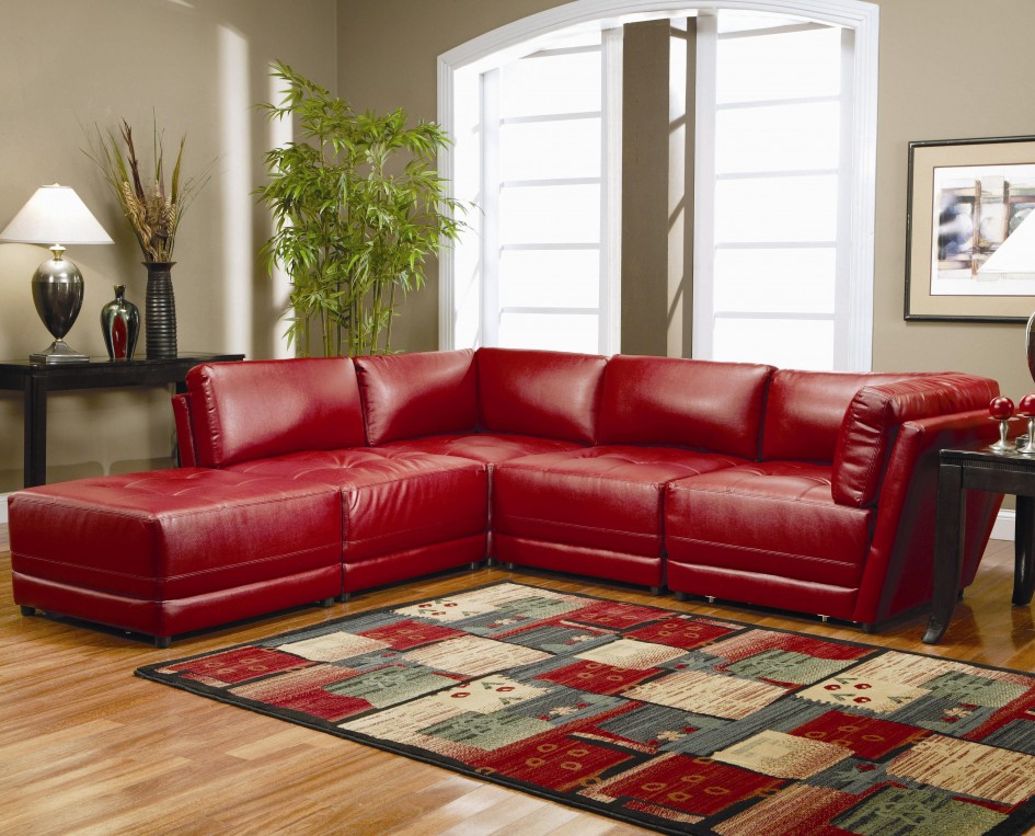 living room design red sofa photo - 2