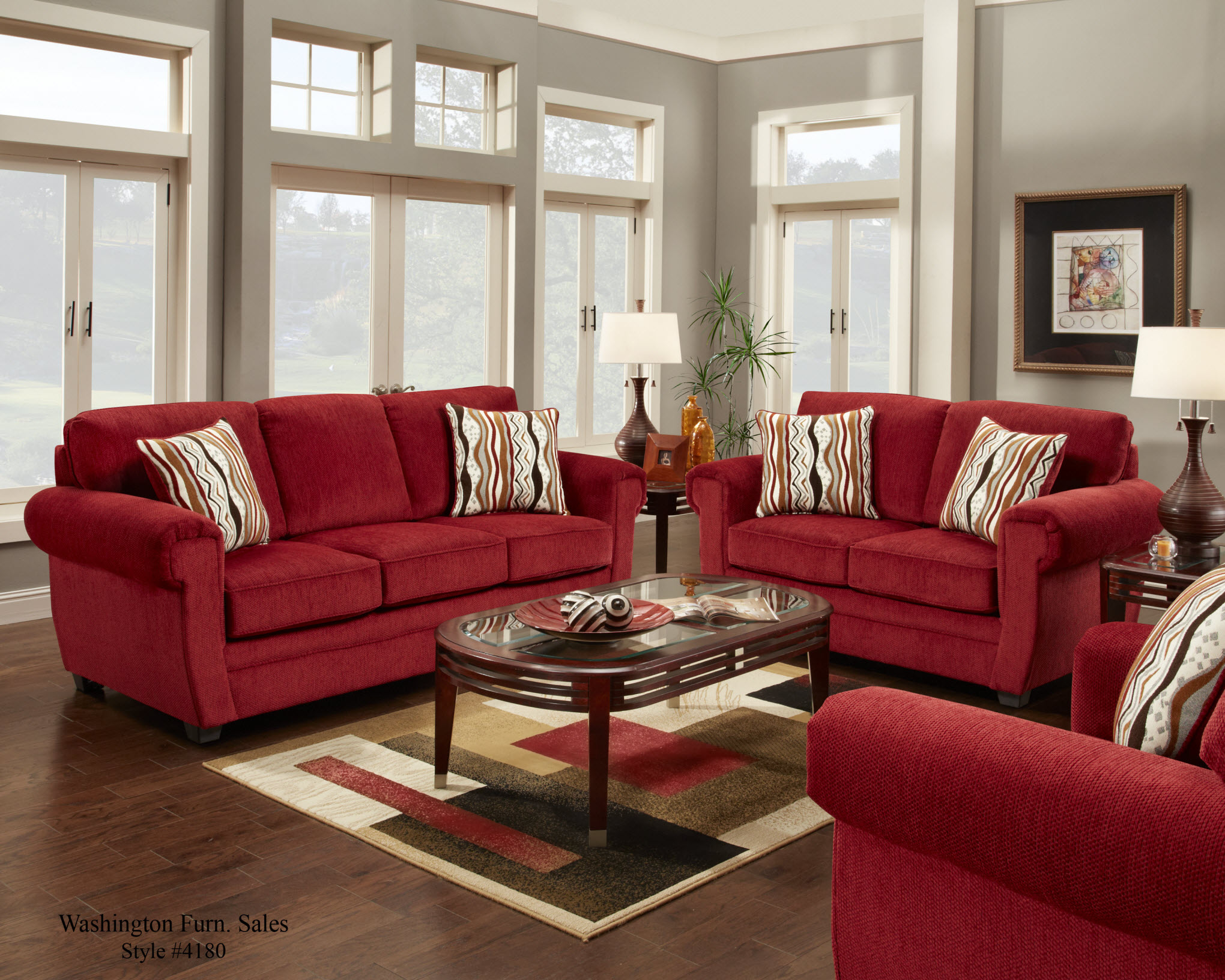 living room design red sofa photo - 3