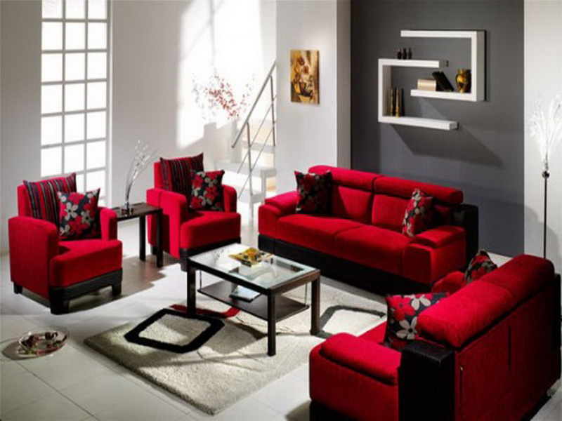 living room design red sofa photo - 7