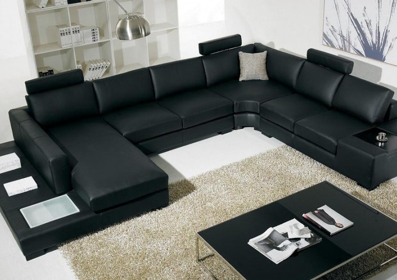 living room designs black sofa photo - 6