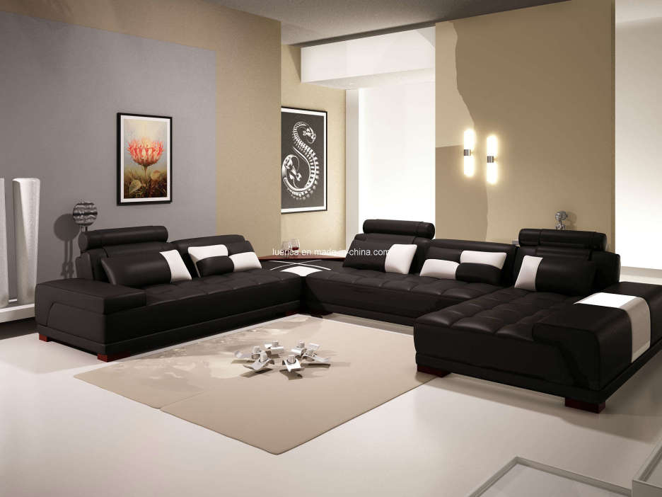 living room designs black sofa photo - 8