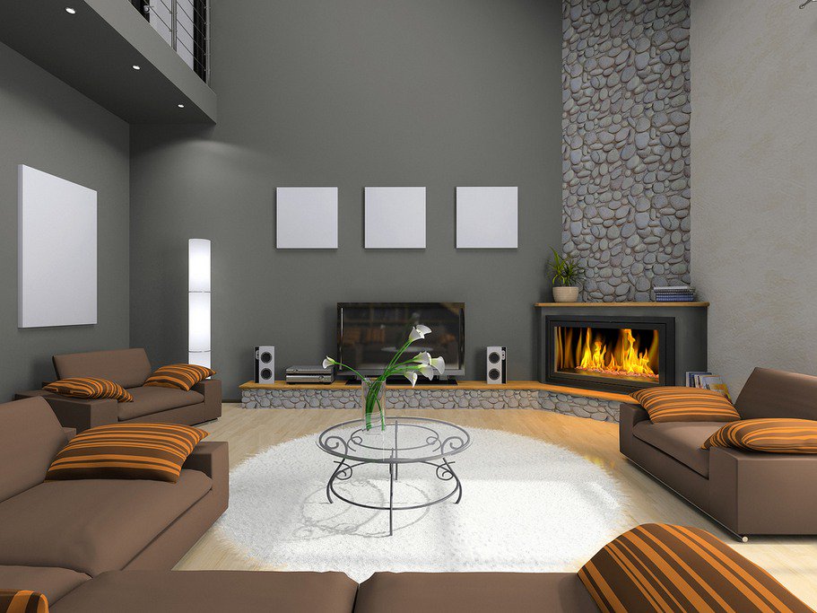 living room designs corner fireplace photo - 1