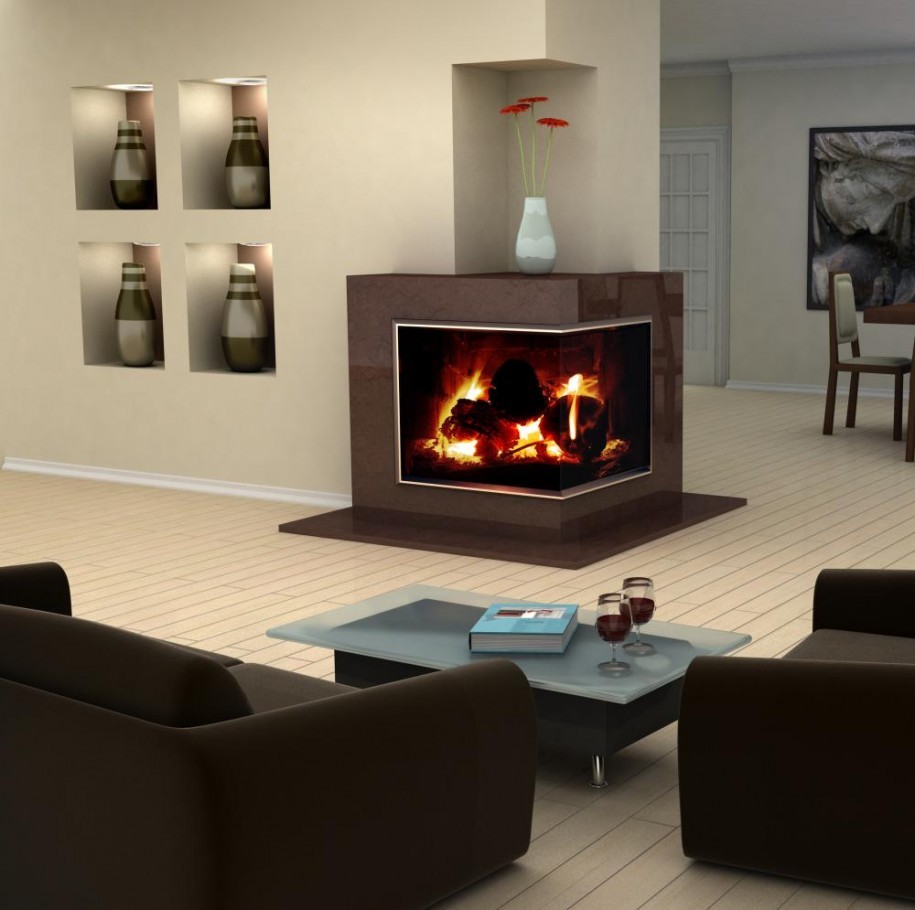living room designs corner fireplace photo - 2