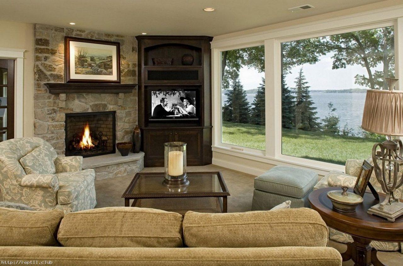 living room designs corner fireplace photo - 6