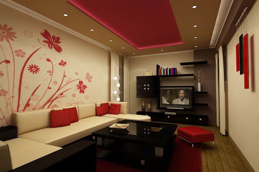 living room designs red photo - 1