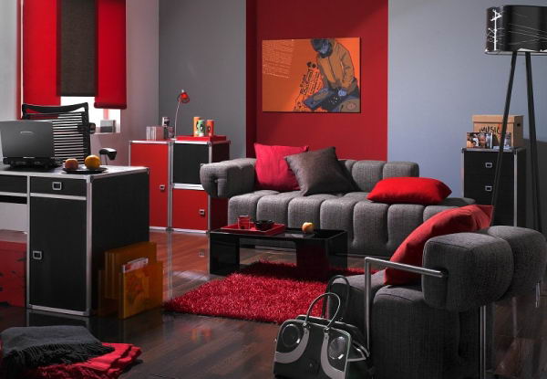 living room designs red and black photo - 3