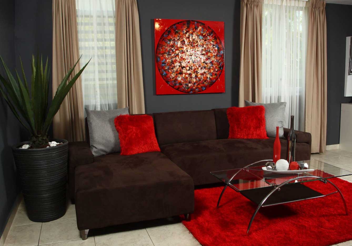 living room designs red brown photo - 2